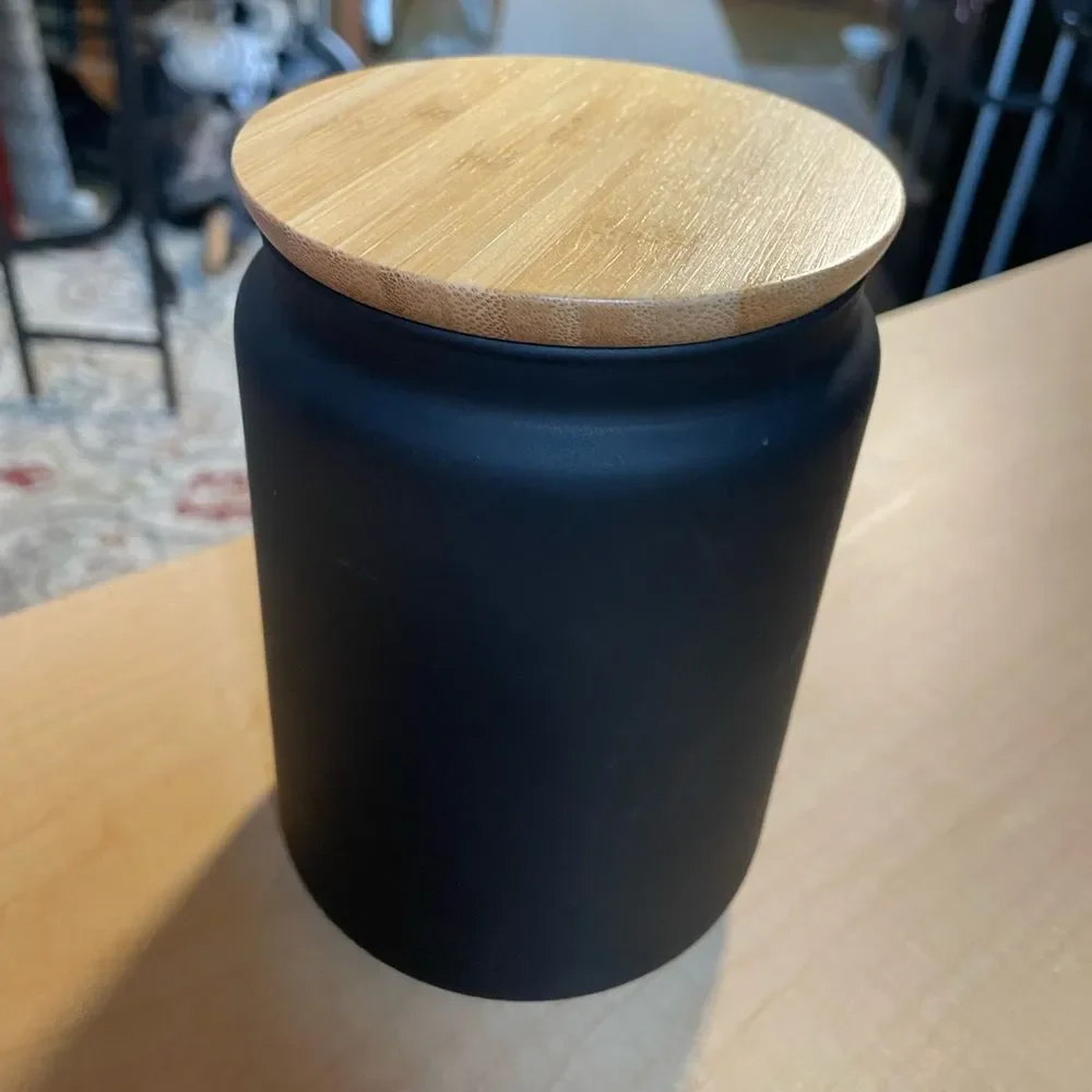 Matte Black Glass Canister with Bamboo Lid